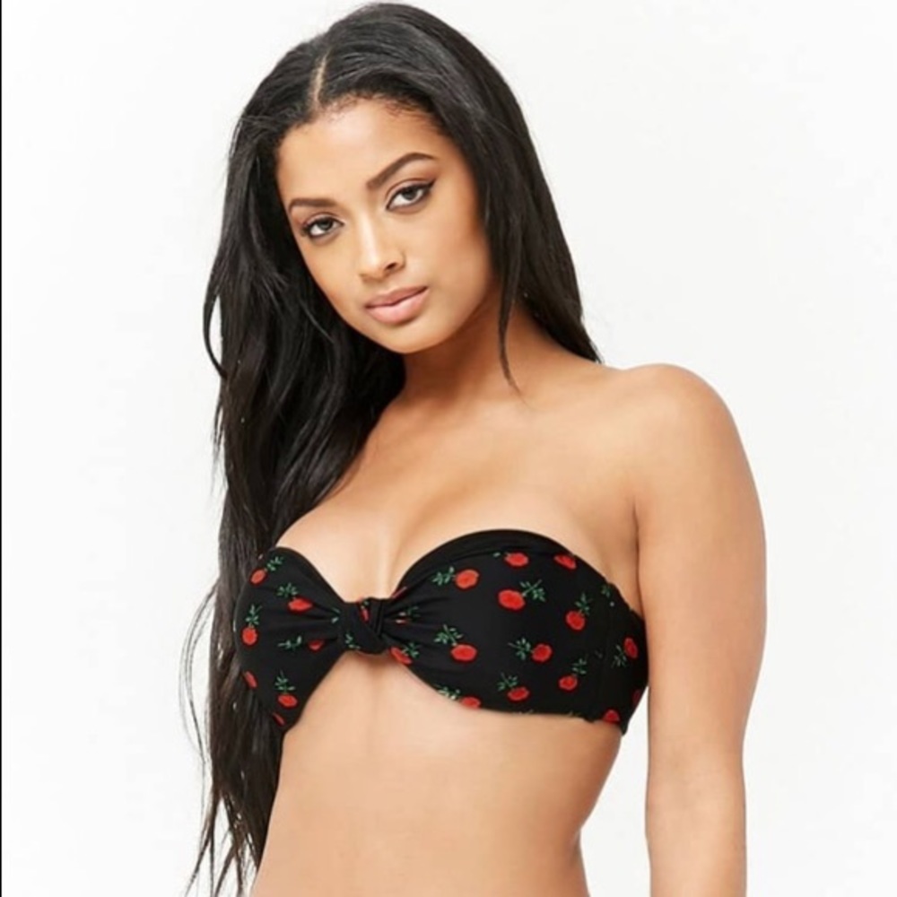 Rose print bandeau bikini top